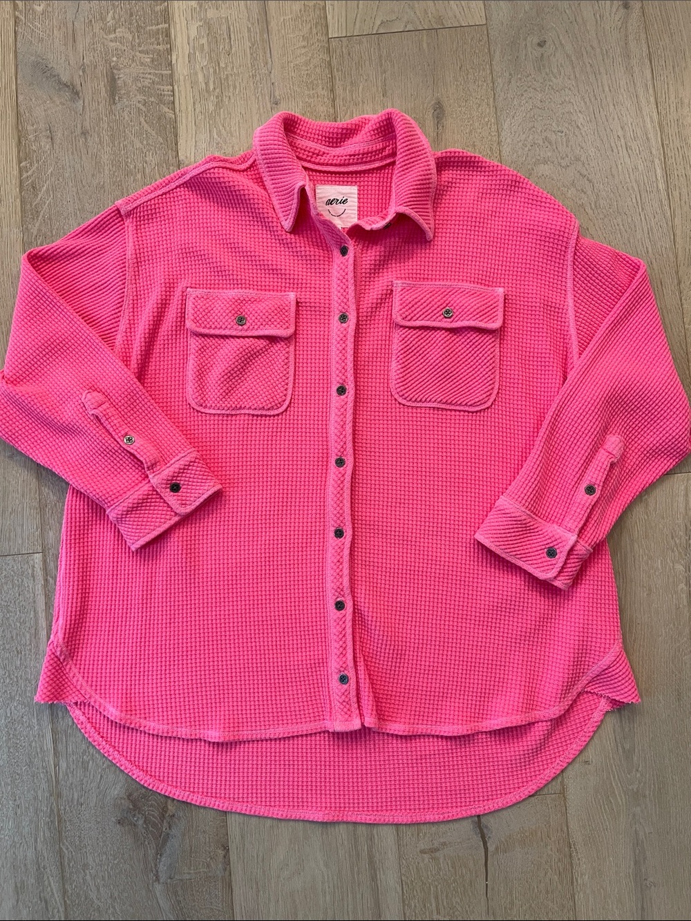 aerie womens Hot Pink Waffle Button-Down Shirt size medium